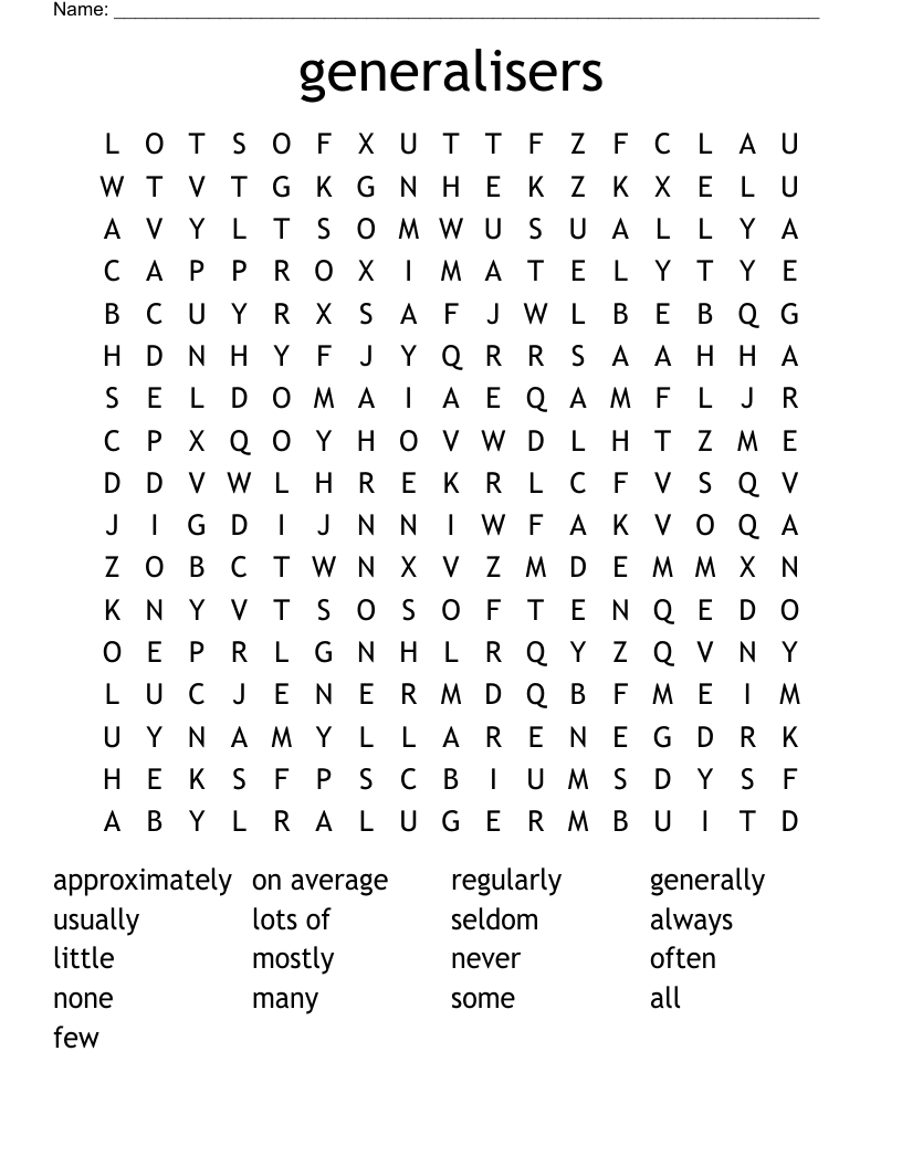 generalisers Word Search