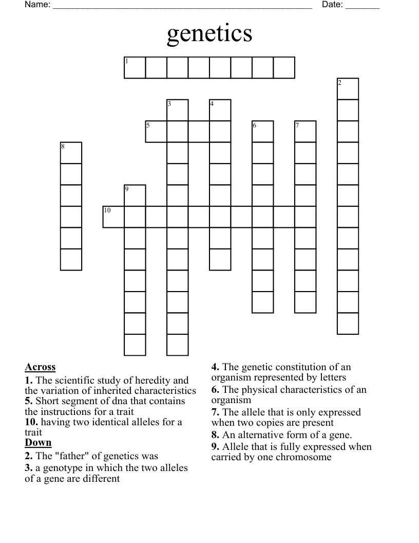genetics Crossword