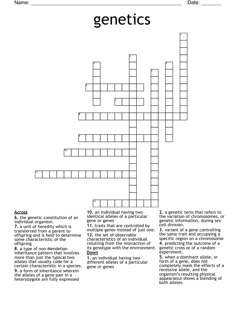 genetics Crossword