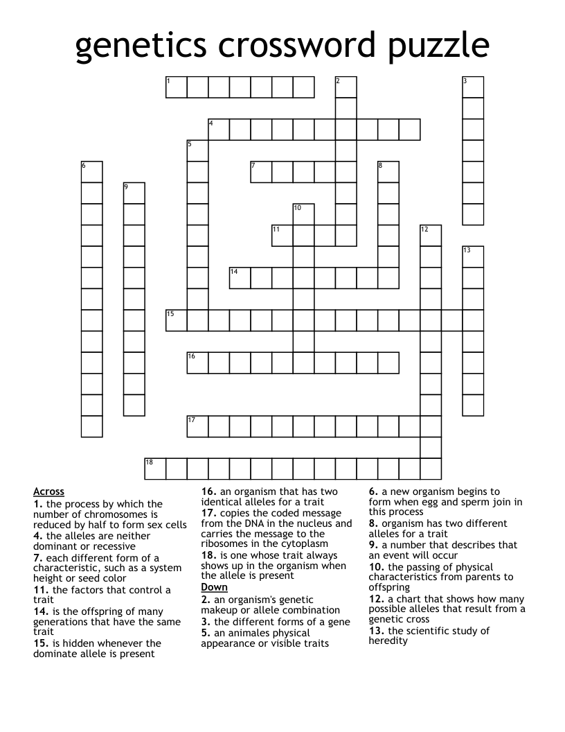 genetics crossword puzzle