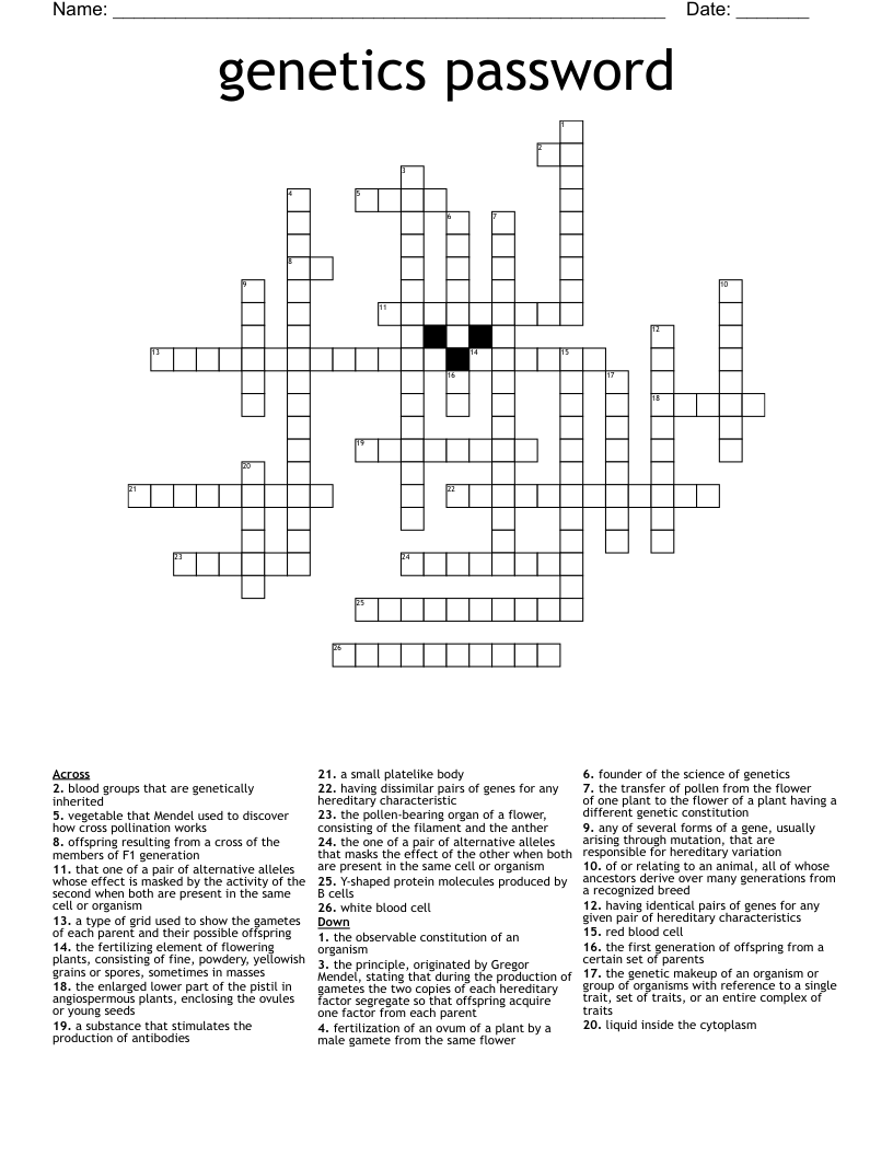 genetics password Crossword