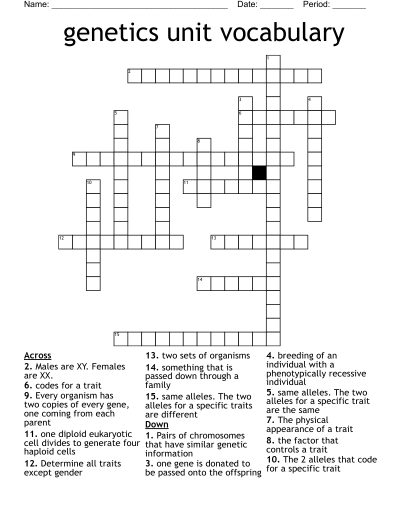 genetics unit vocabulary  Crossword