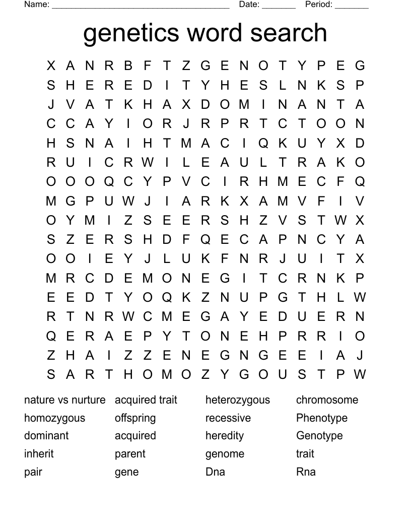 genetics word search