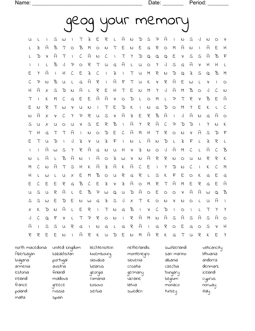 geog your memory Word Search