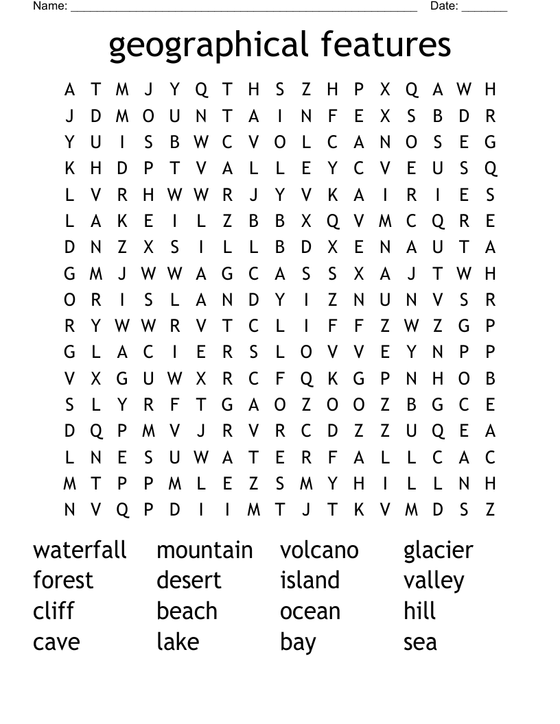 geographical features Word Search
