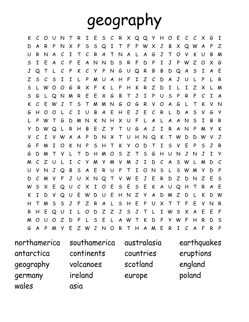 geography Word Search
