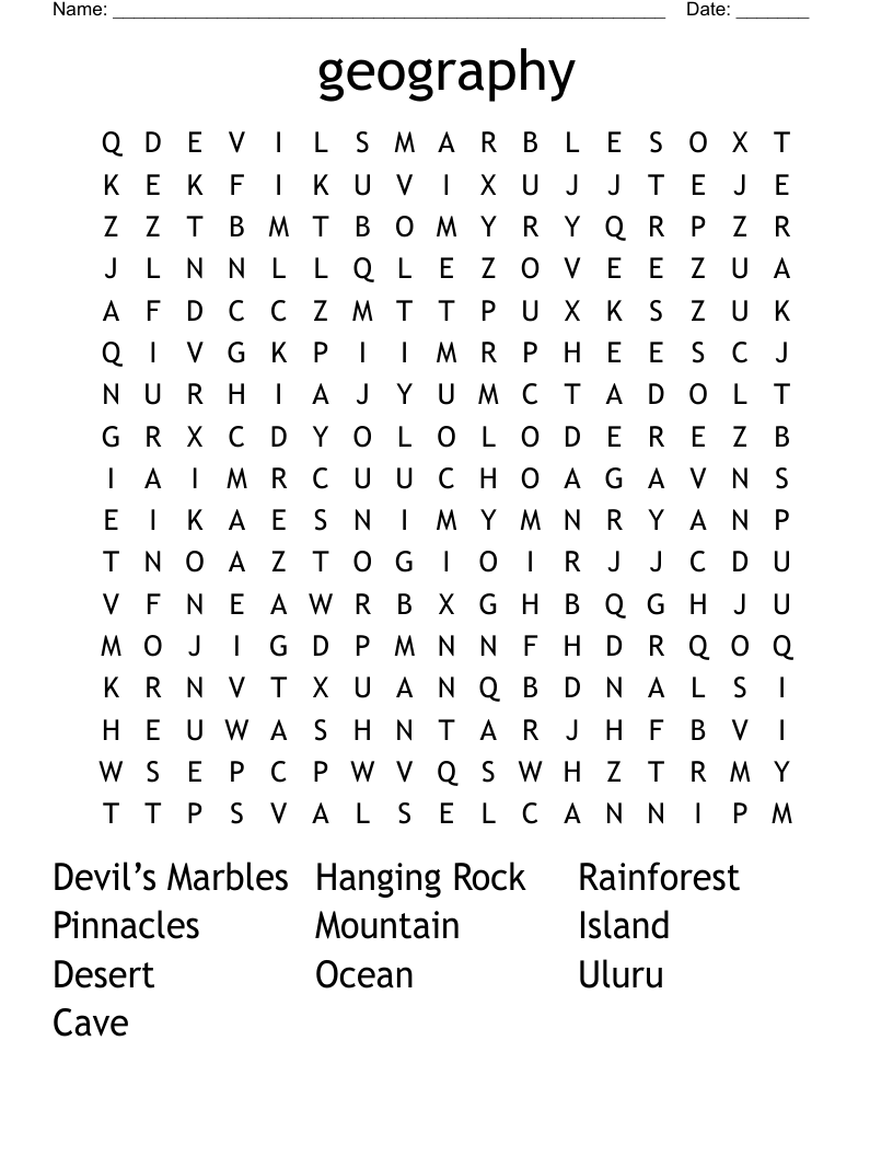 geography  Word Search