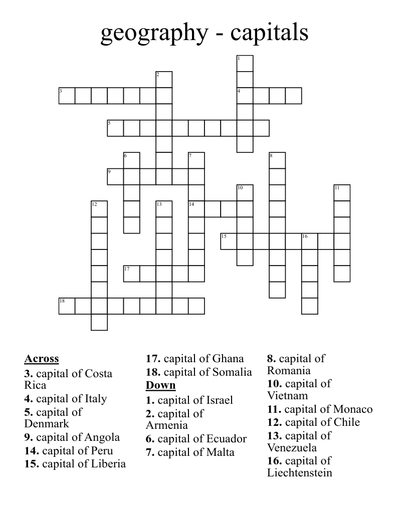 geography - capitals Crossword