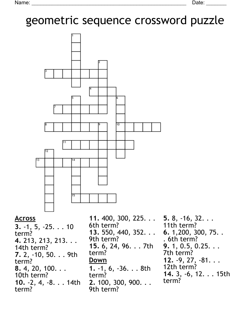 geometric sequence crossword puzzle
