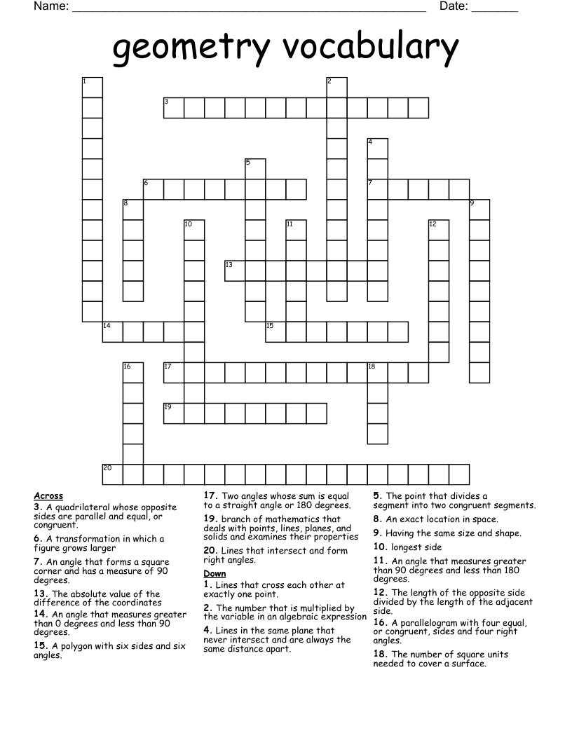 geometry vocabulary  Crossword