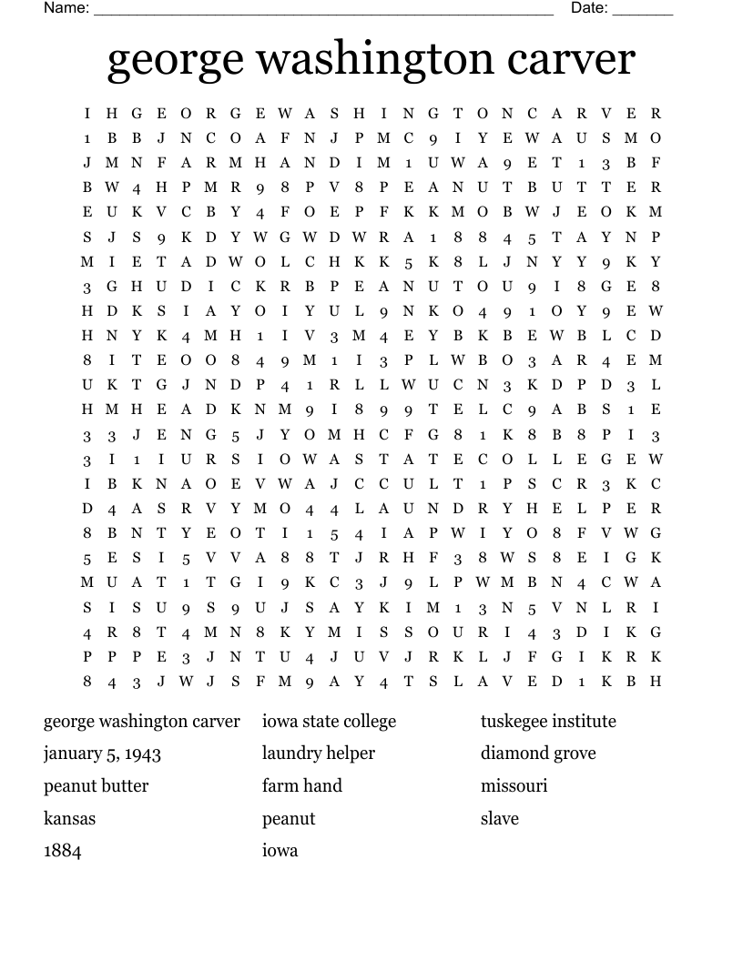george washington carver  Word Search
