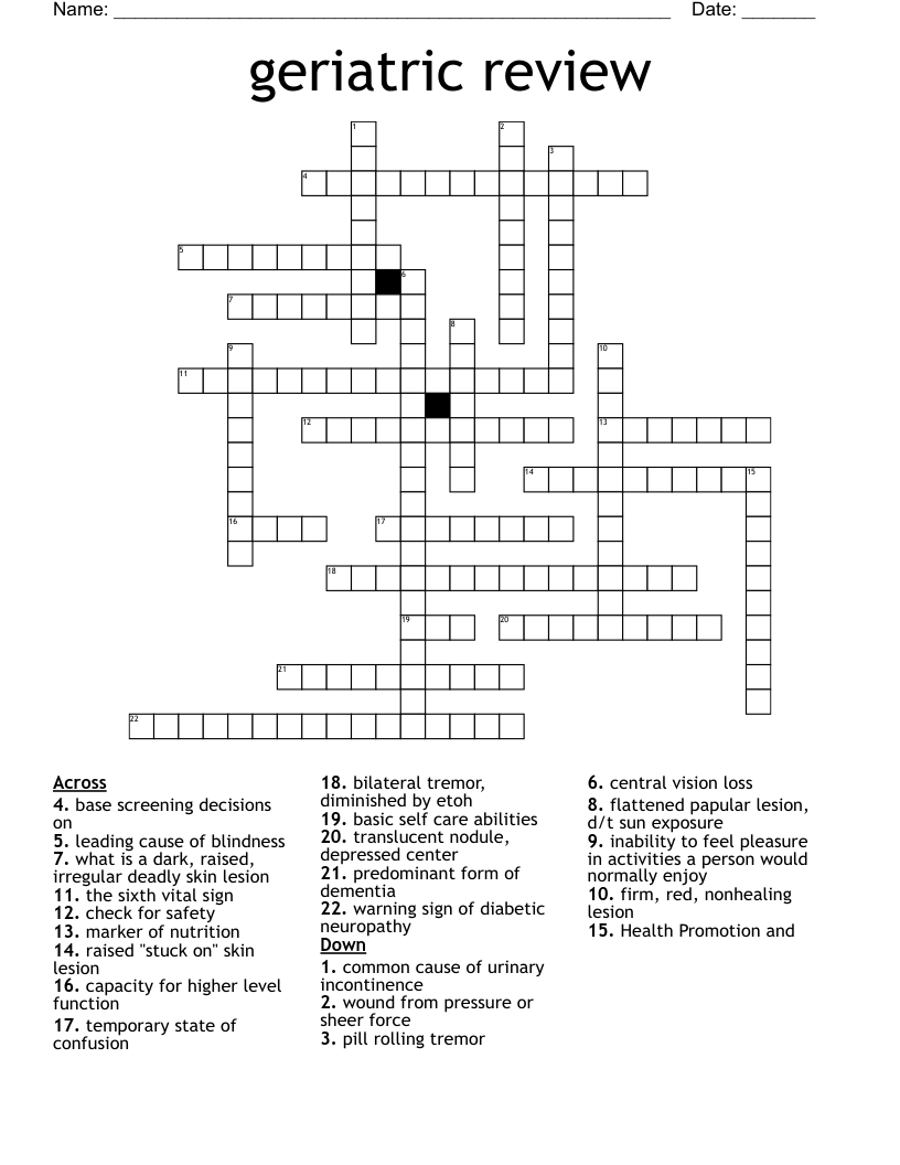 geriatric review Crossword
