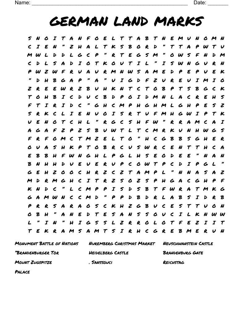 german land marks Word Search