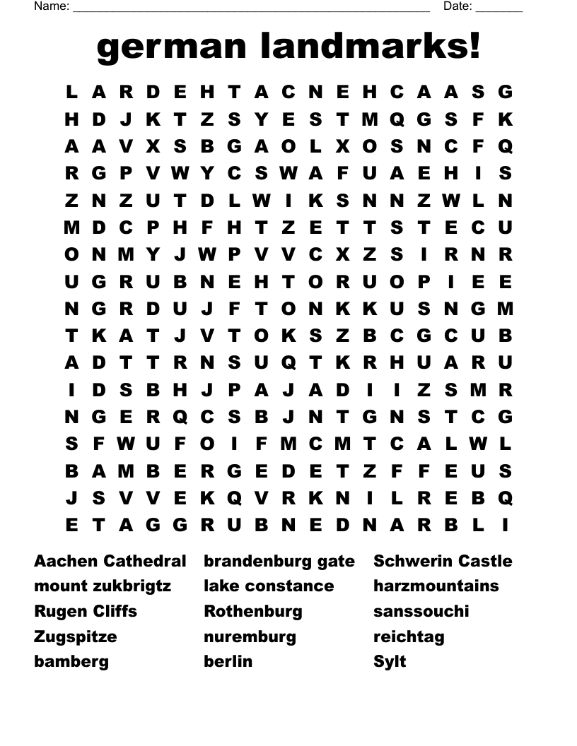 german landmarks! Word Search