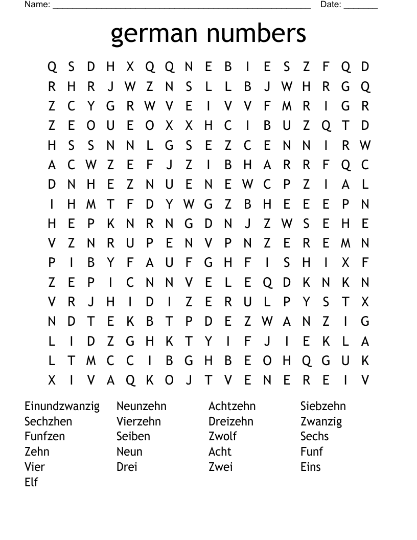 german numbers Word Search