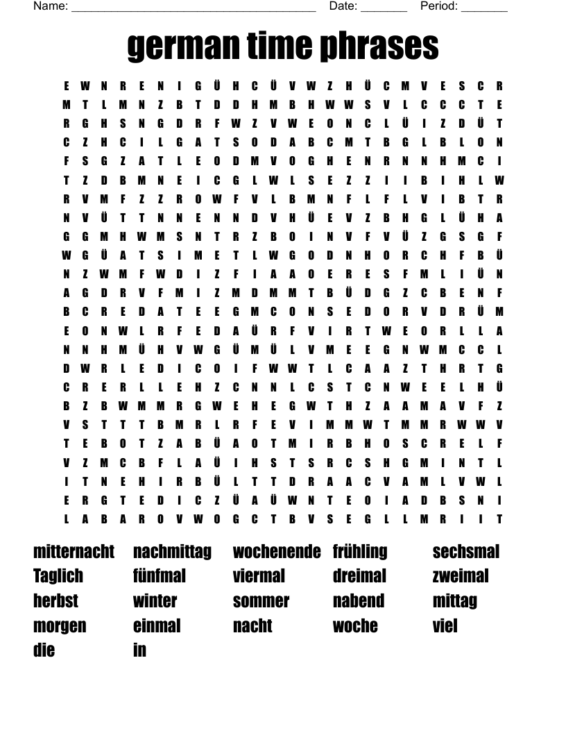 german time phrases Word Search