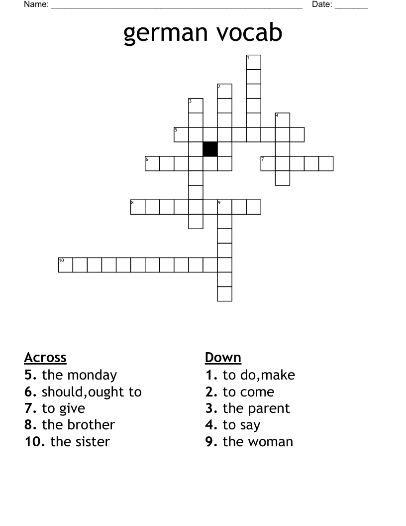 german vocab Crossword