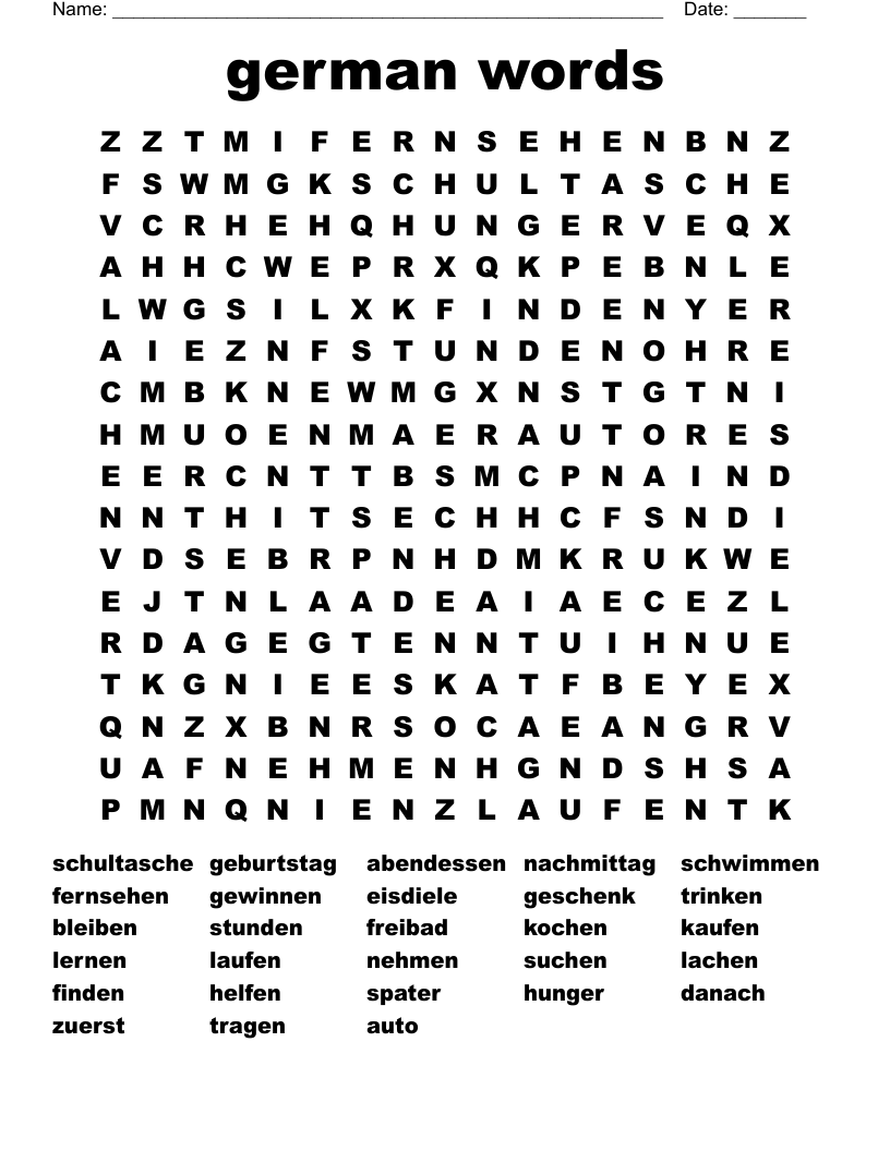 german words  Word Search