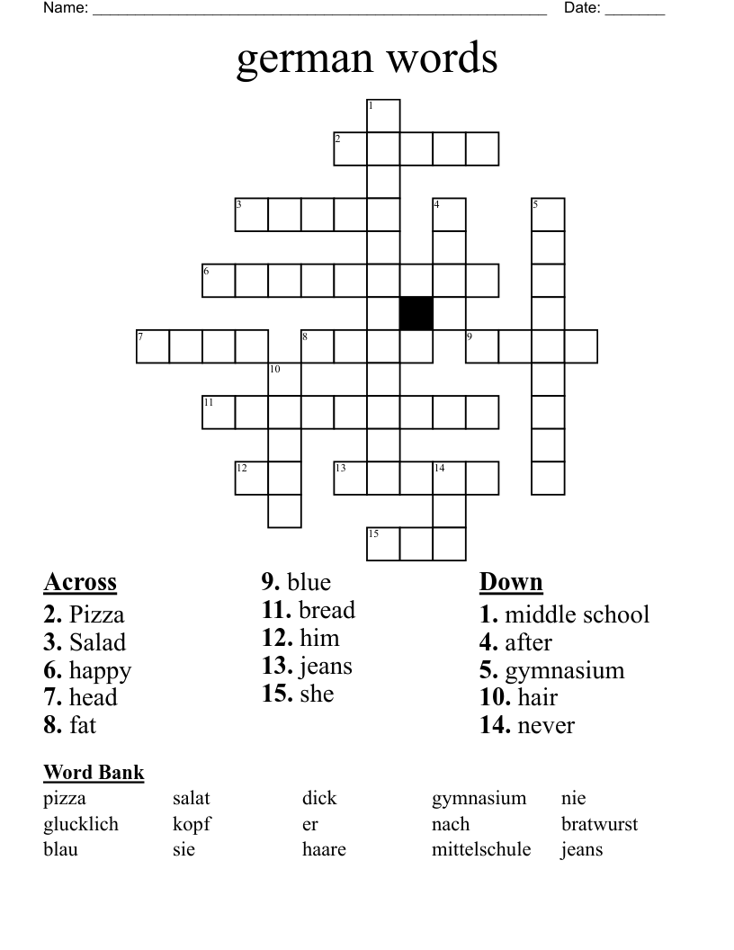 german words  Crossword