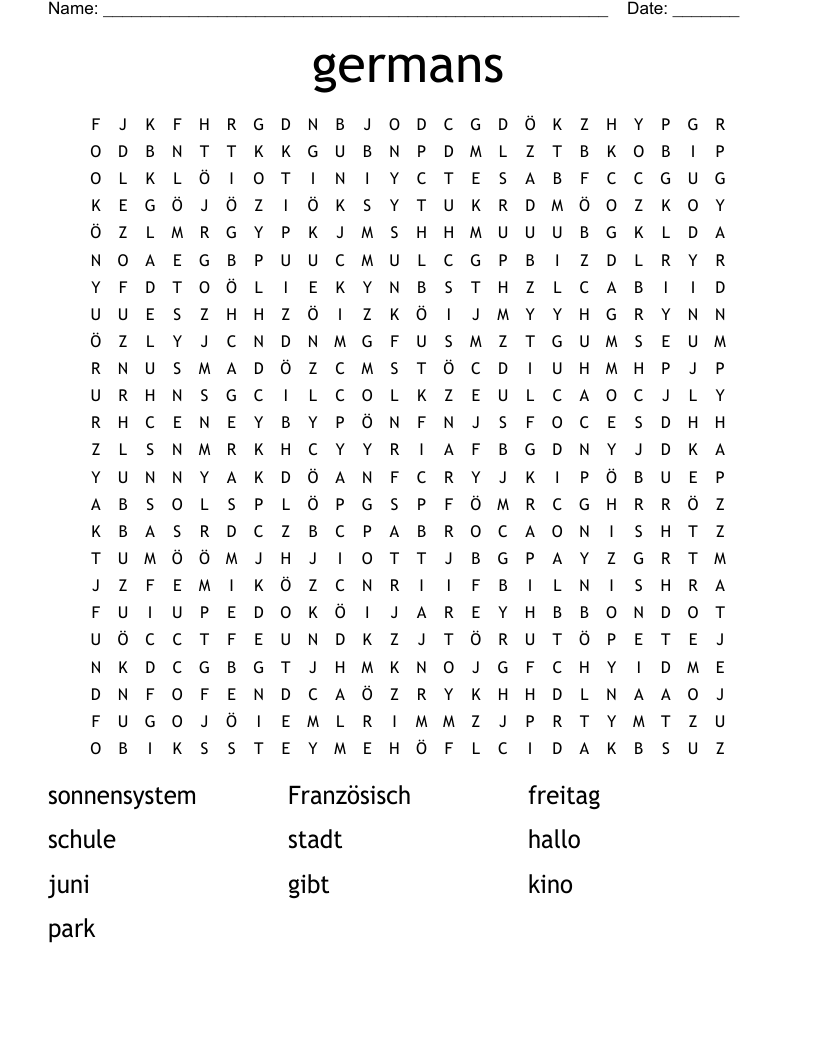 germans Word Search