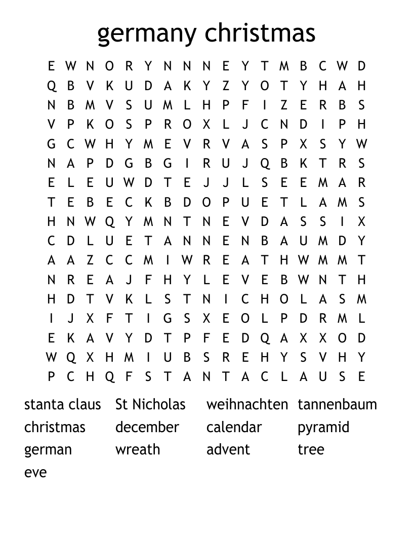 germany christmas Word Search