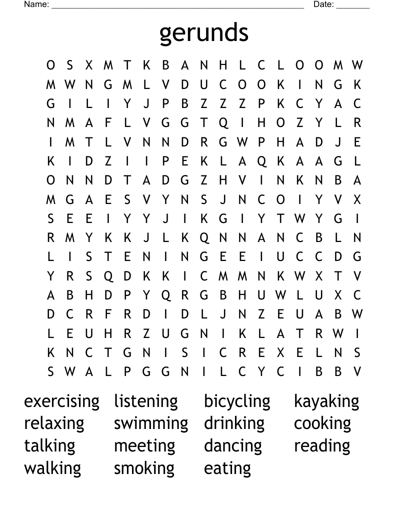gerunds Word Search