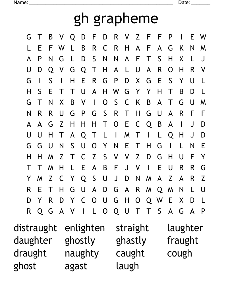 gh grapheme Word Search