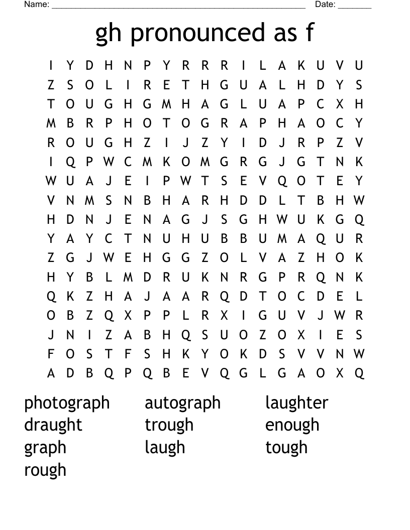 gh pronounced as f Word Search
