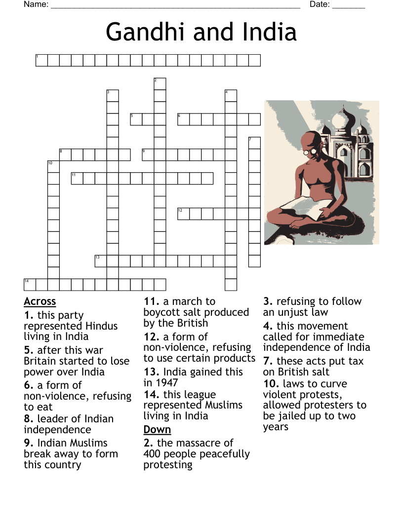 Gandhi and India Crossword