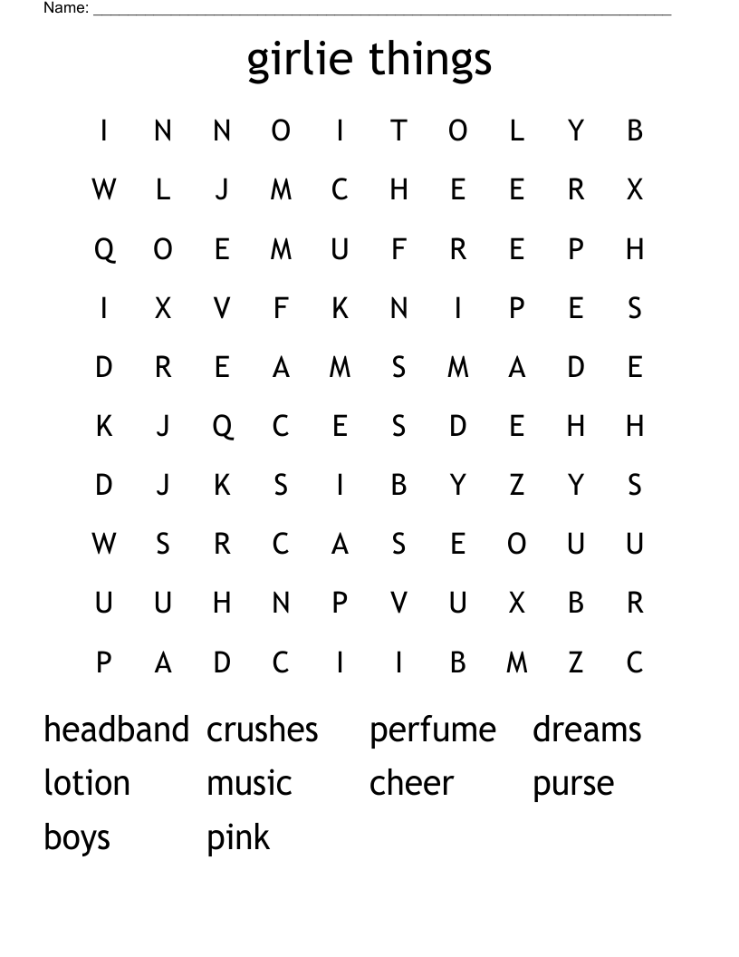 girlie things Word Search