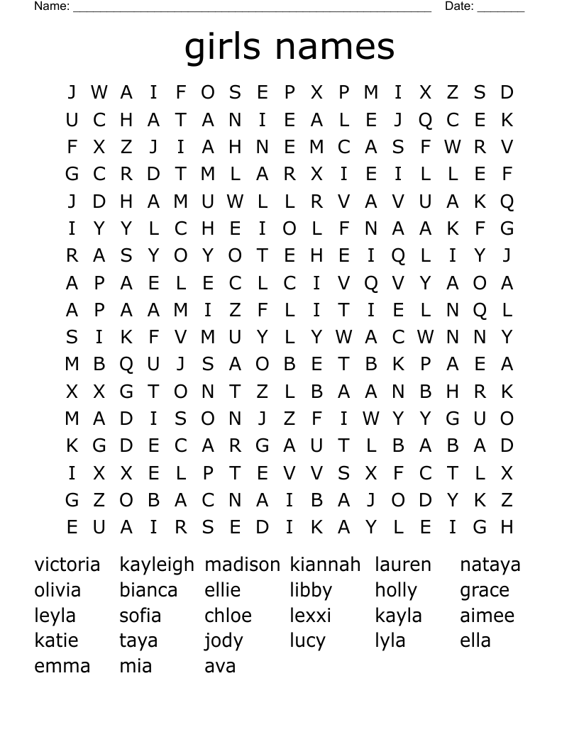 girls names Word Search