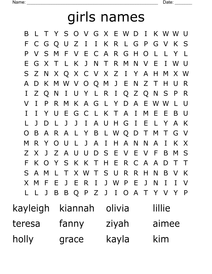 girls names Word Search