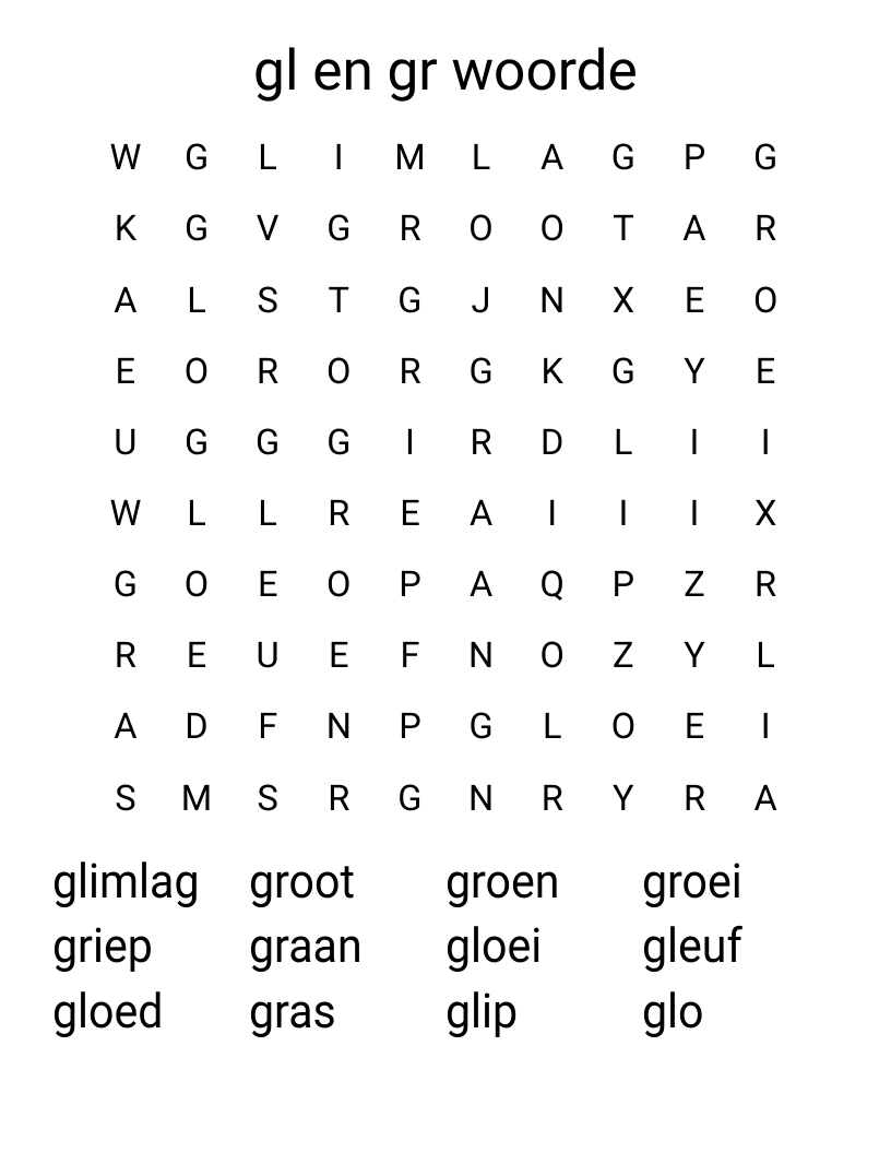 gl en gr woorde Word Search