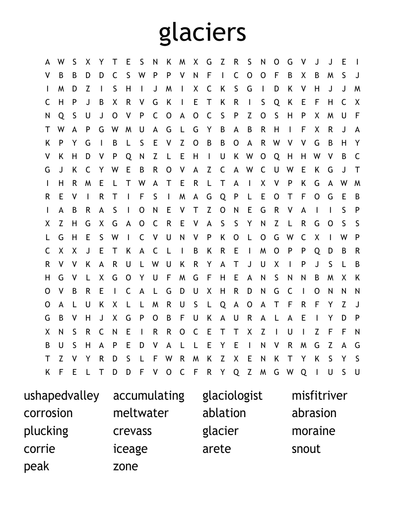glaciers Word Search