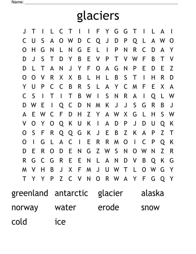 glaciers Word Search