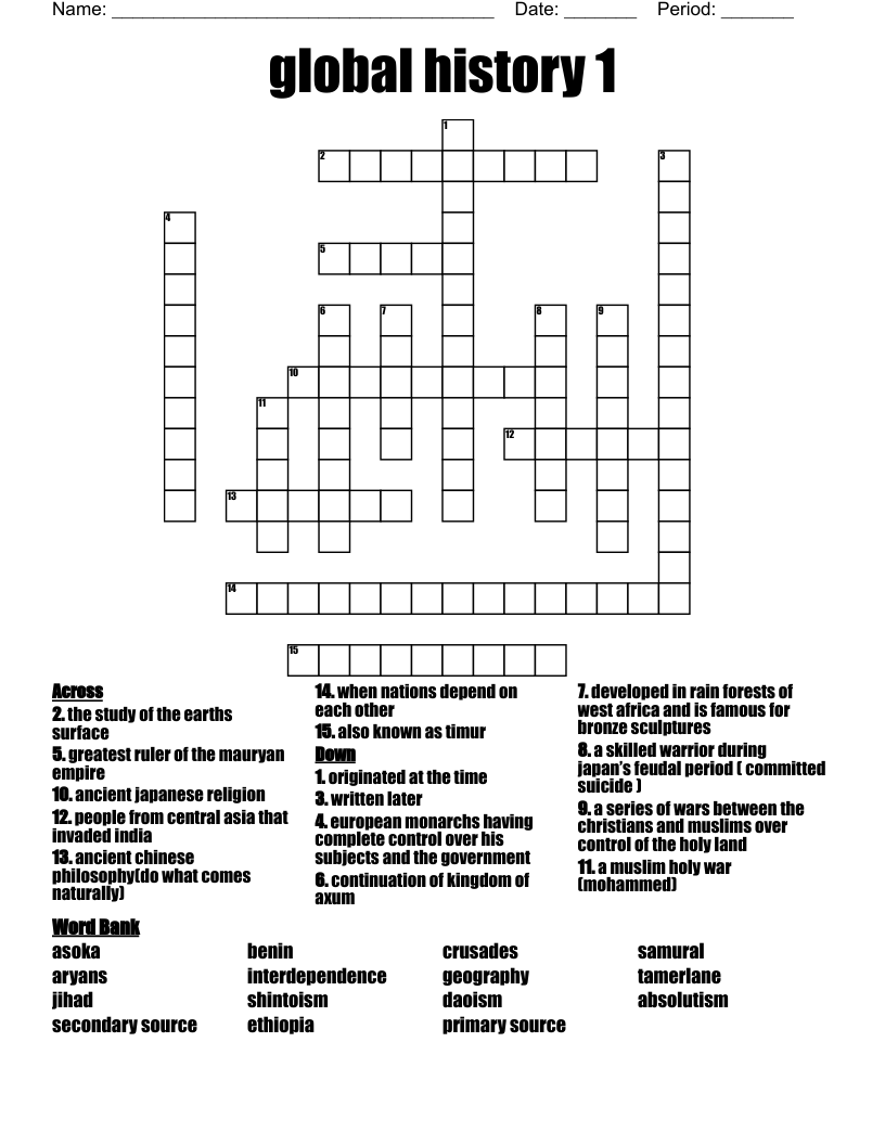 global history 1 Crossword