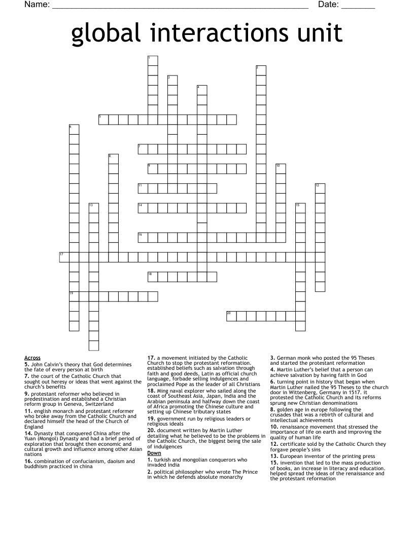 global interactions unit Crossword