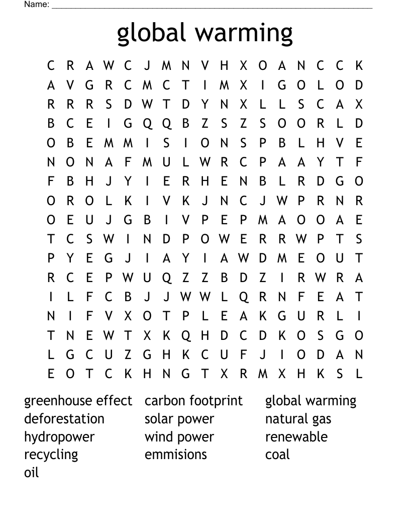 global warming  Word Search