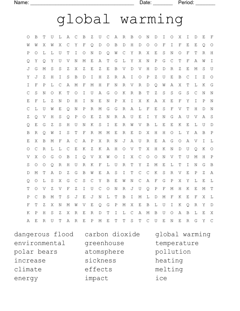 global warming  Word Search