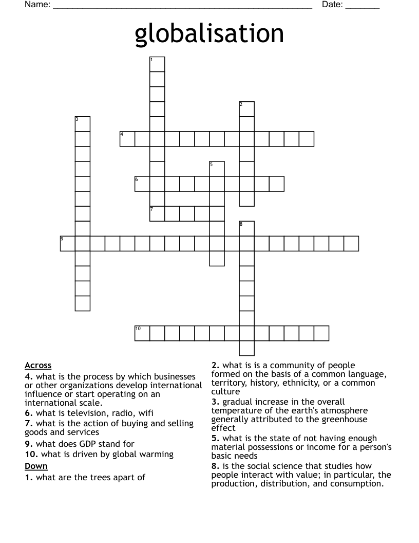 globalisation  Crossword