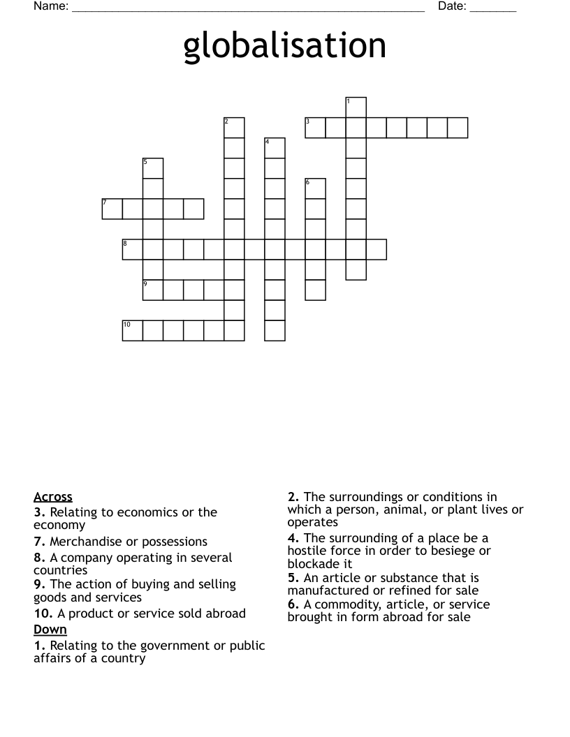 globalisation  Crossword