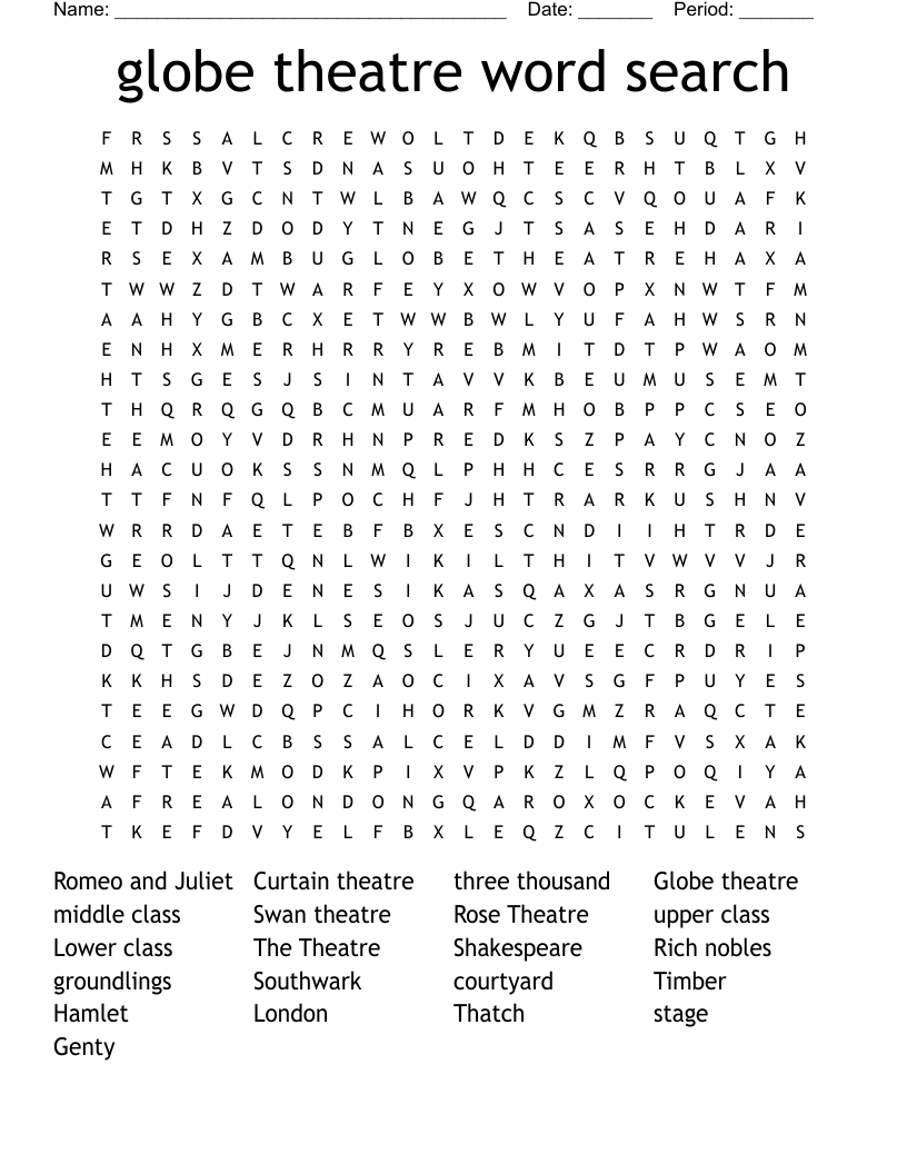 globe theatre word search