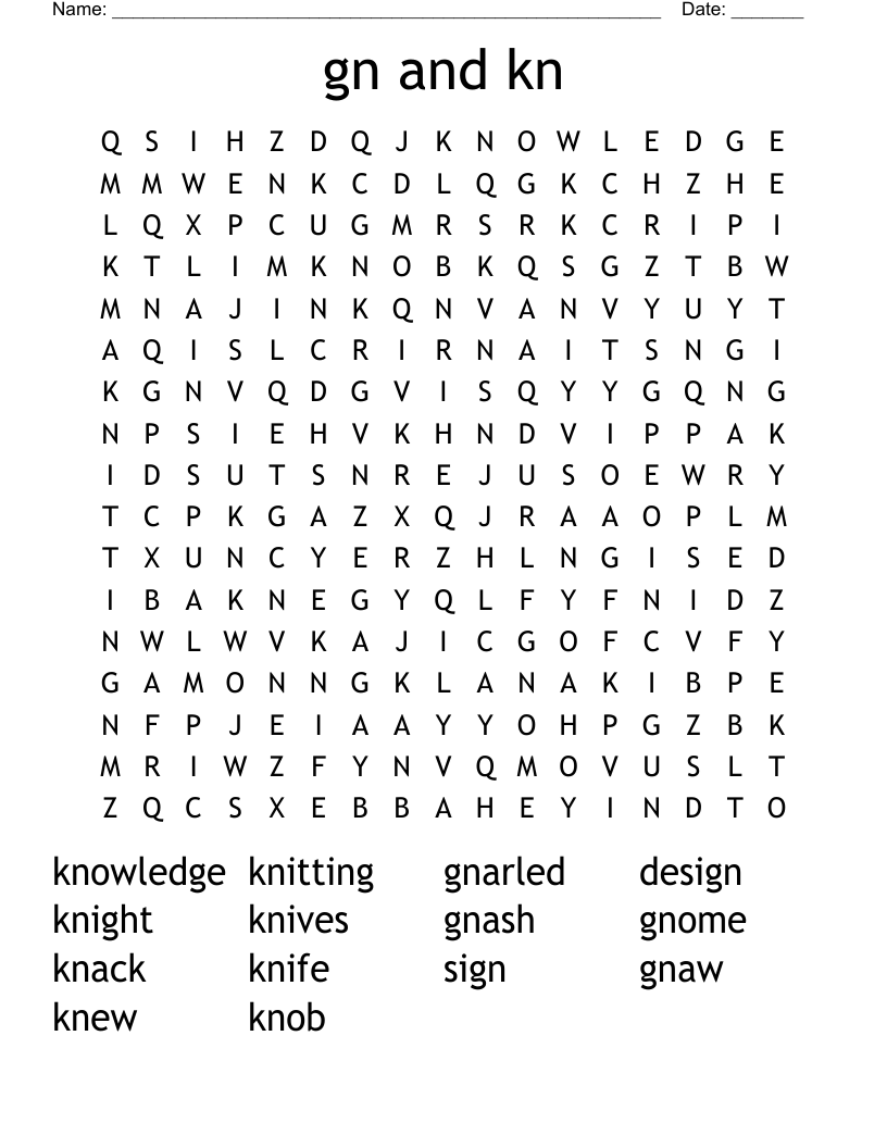 gn and kn Word Search
