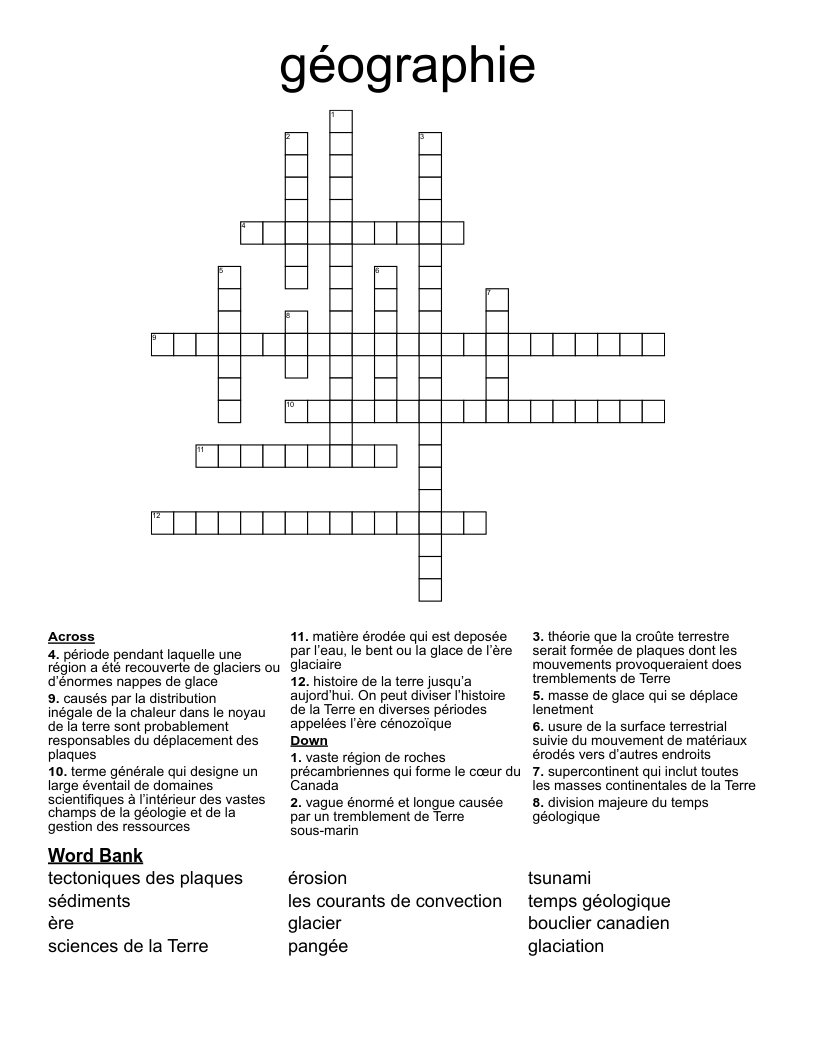 géographie Crossword