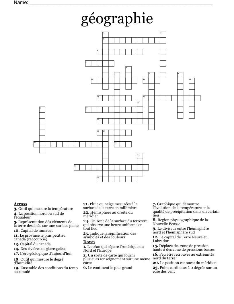 géographie Crossword