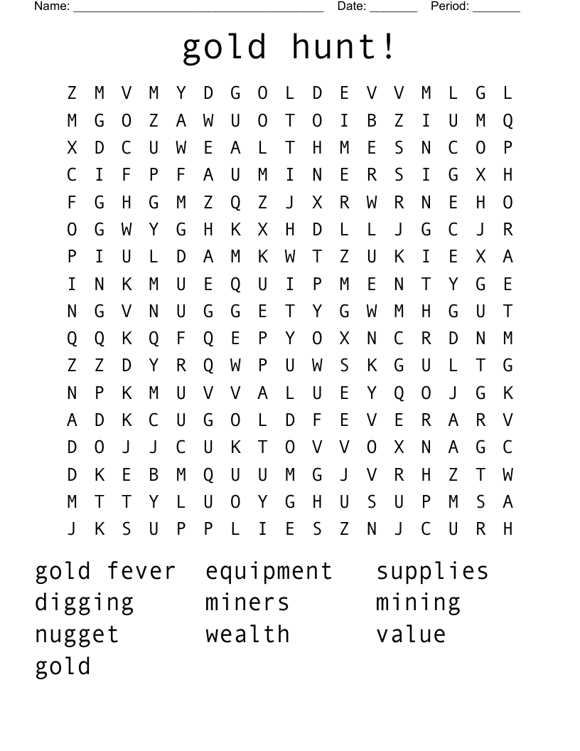 gold hunt! Word Search