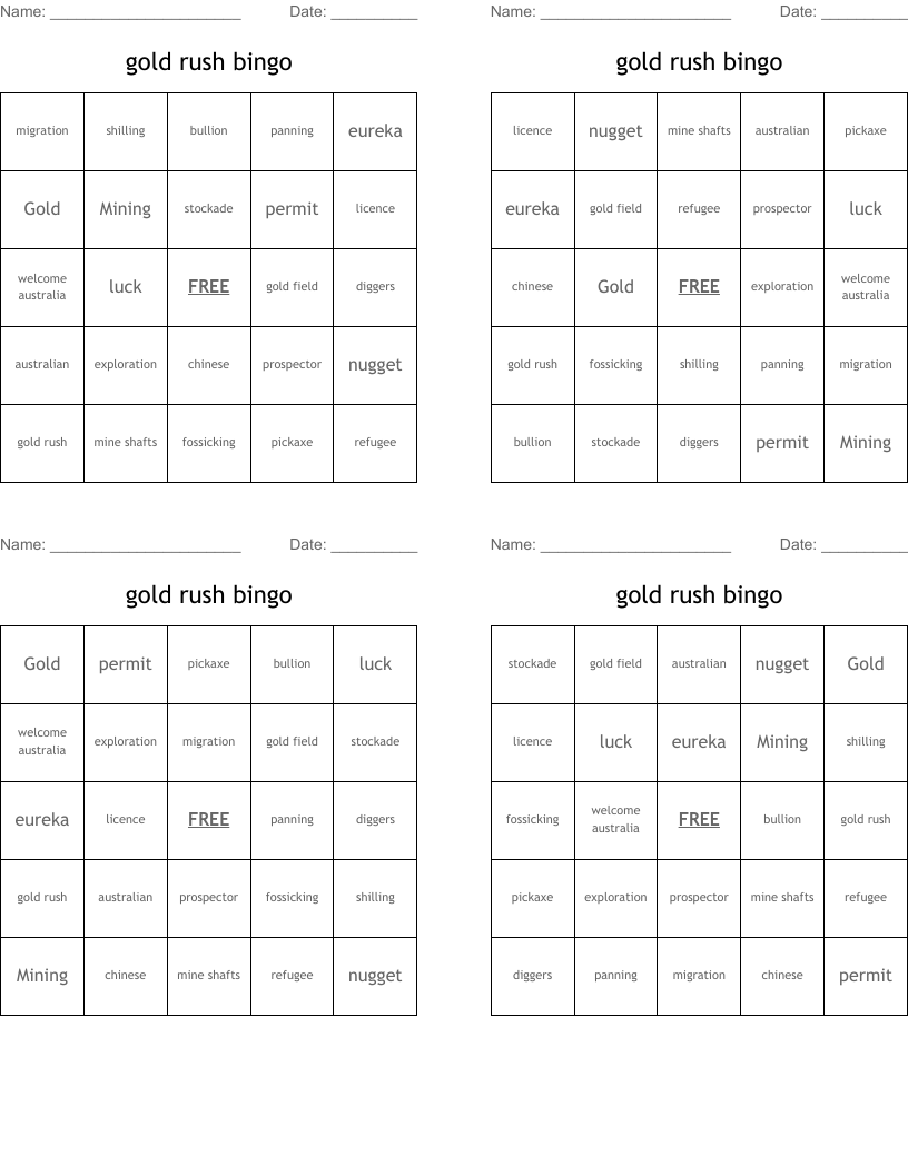 gold rush bingo