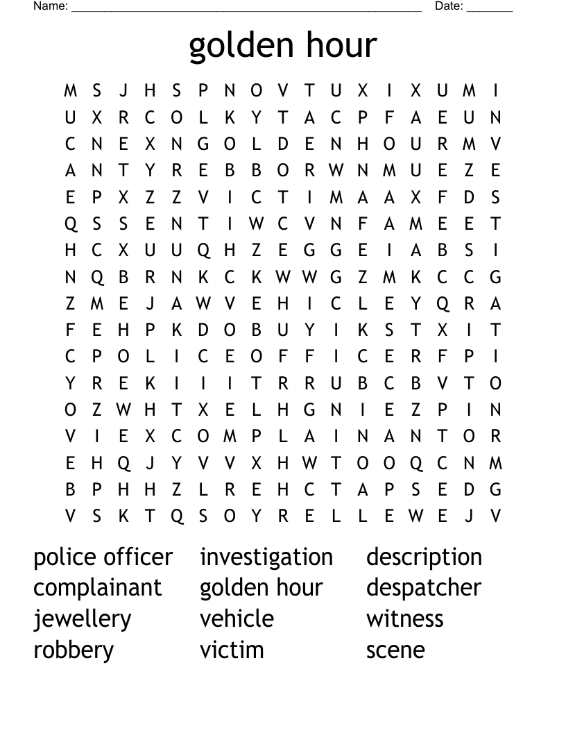 golden hour Word Search