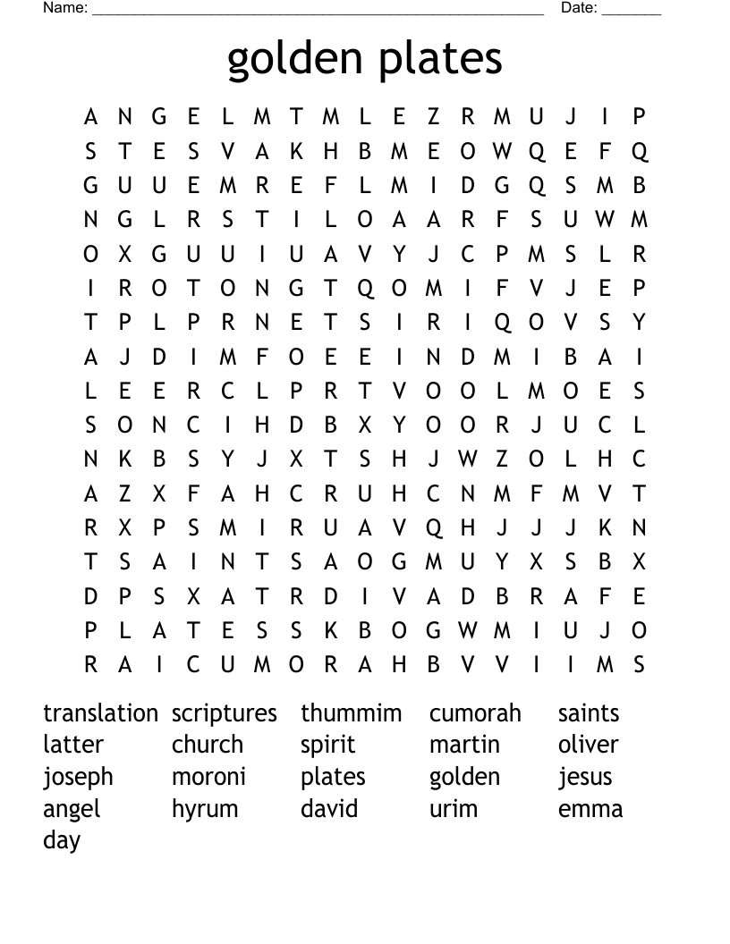 golden plates Word Search