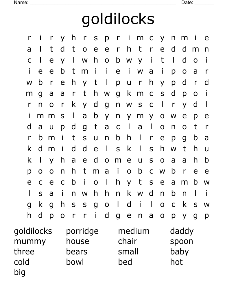 goldilocks Word Search